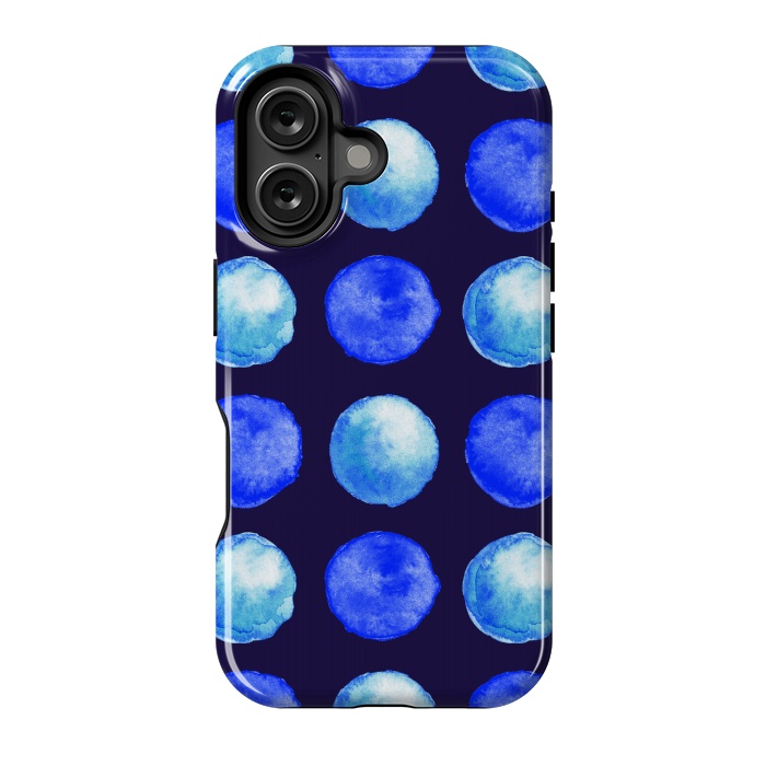 iPhone 16 StrongFit Winter Blue Watercolor Large Dots Pattern by Boriana Giormova