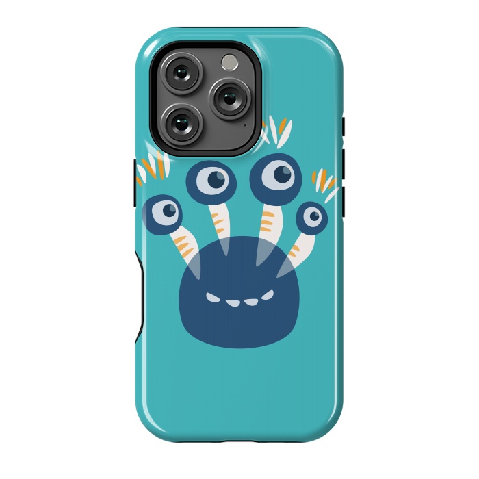 iPhone 16 Pro StrongFit Cute Blue Cartoon Monster With Four Eyes by Boriana Giormova