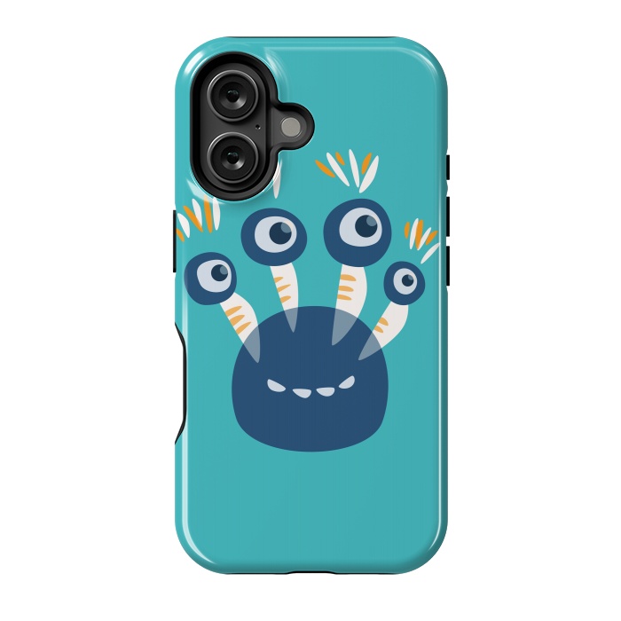 iPhone 16 StrongFit Cute Blue Cartoon Monster With Four Eyes by Boriana Giormova