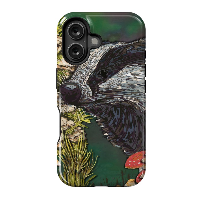 iPhone 16 StrongFit Badger Woodland Walk by Lotti Brown