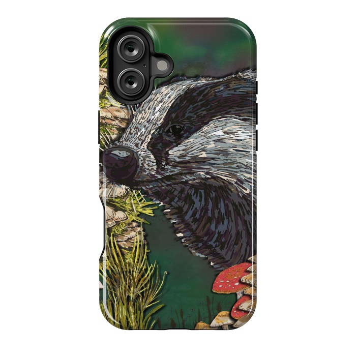 iPhone 16 Plus StrongFit Badger Woodland Walk by Lotti Brown