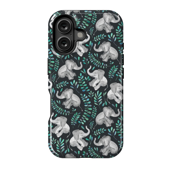 iPhone 16 StrongFit Laughing Baby Elephants by Micklyn Le Feuvre