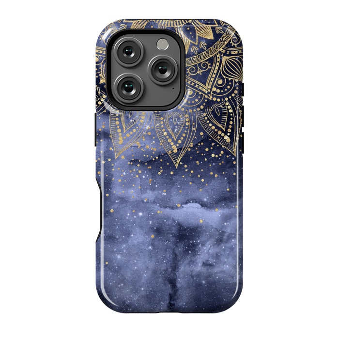 iPhone 16 Pro StrongFit whimsical gold mandala confetti design by InovArts