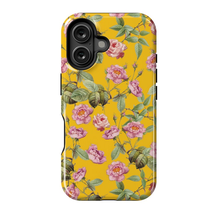 iPhone 16 StrongFit Pink Roses on Yellow by  Utart