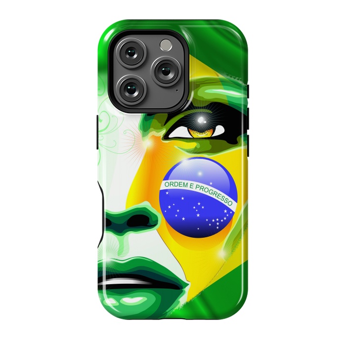 iPhone 16 Pro StrongFit Brazil Flag Colors on Beautiful Girl Portrait by BluedarkArt