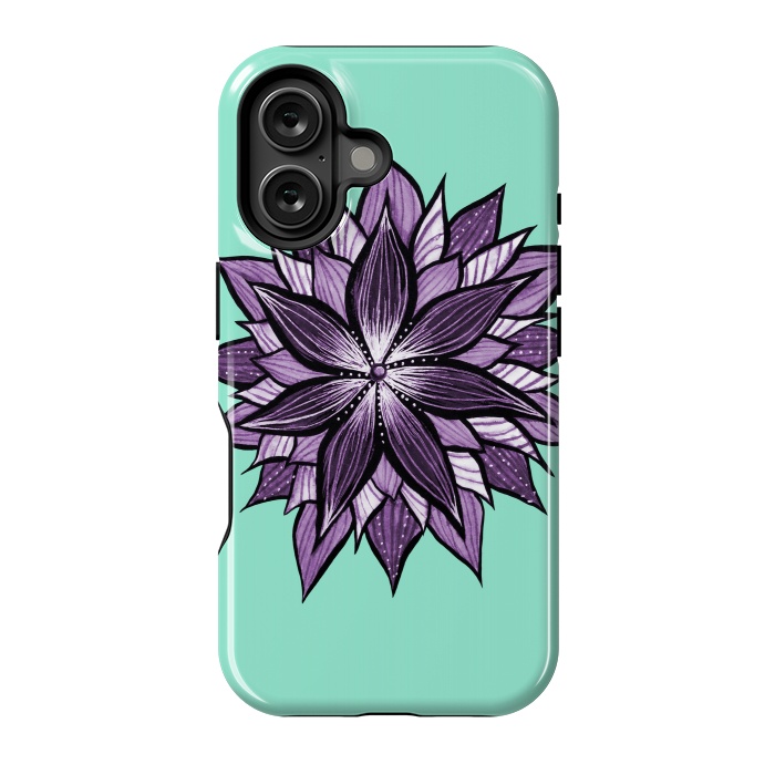 iPhone 16 StrongFit Purple Mandala Like Ink Drawn Abstract Flower by Boriana Giormova