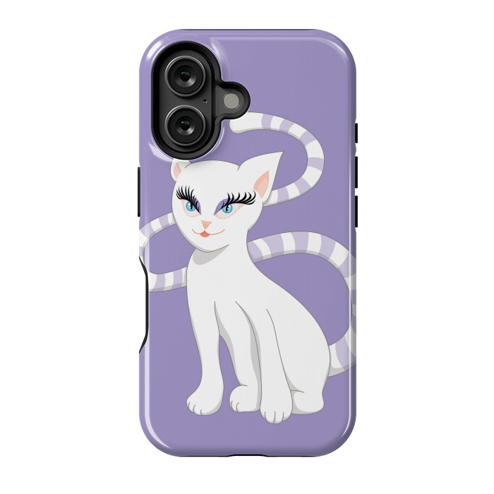 iPhone 16 StrongFit Beautiful Cartoon Cute White Cat by Boriana Giormova