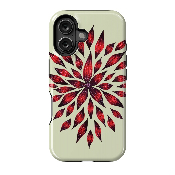 iPhone 16 StrongFit Hand Drawn Abstract Red Ink Doodle Flower by Boriana Giormova