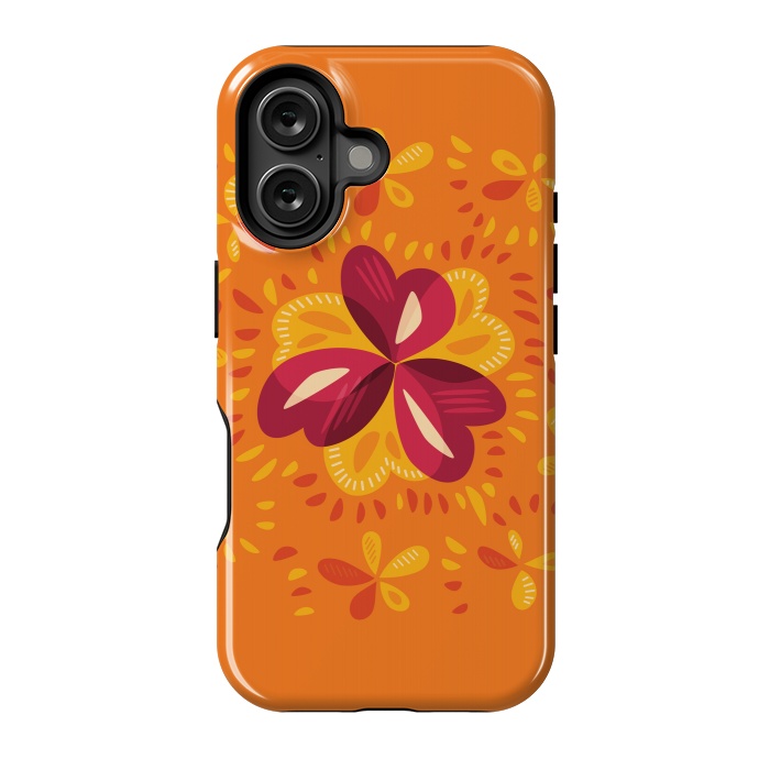 iPhone 16 StrongFit Abstract Clovers In Pink Yellow And Orange by Boriana Giormova