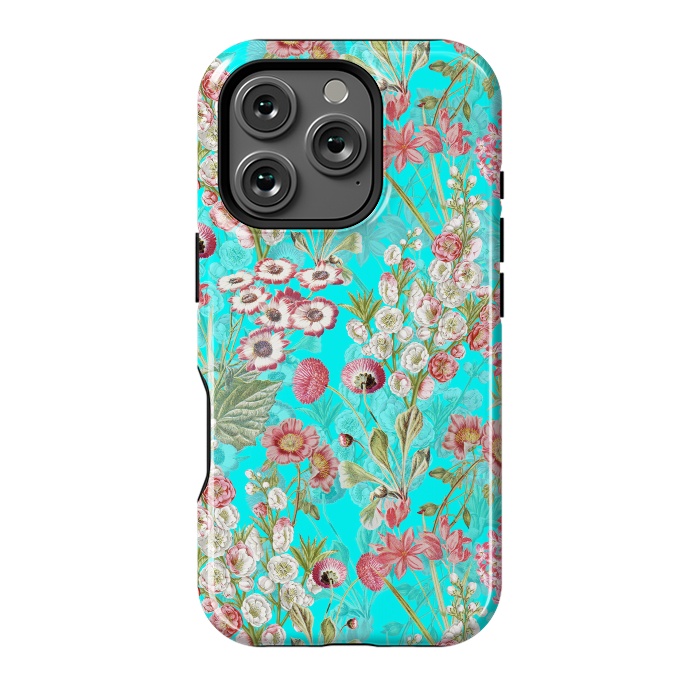 iPhone 16 Pro StrongFit White & Pink Flowers on Teal by  Utart