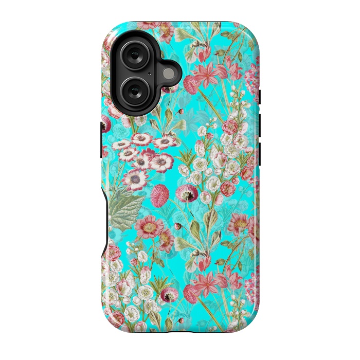 iPhone 16 StrongFit White & Pink Flowers on Teal by  Utart