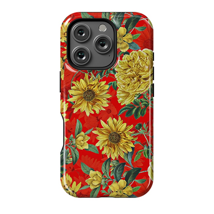 iPhone 16 Pro StrongFit Sunflowers and Roses on Red by  Utart