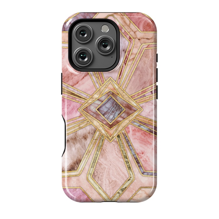 iPhone 16 Pro StrongFit Geometric Gilded Stone Tiles in Blush Pink, Peach and Coral by Micklyn Le Feuvre