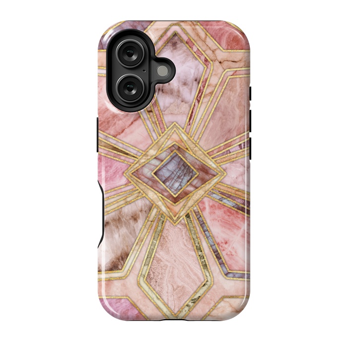 iPhone 16 StrongFit Geometric Gilded Stone Tiles in Blush Pink, Peach and Coral by Micklyn Le Feuvre