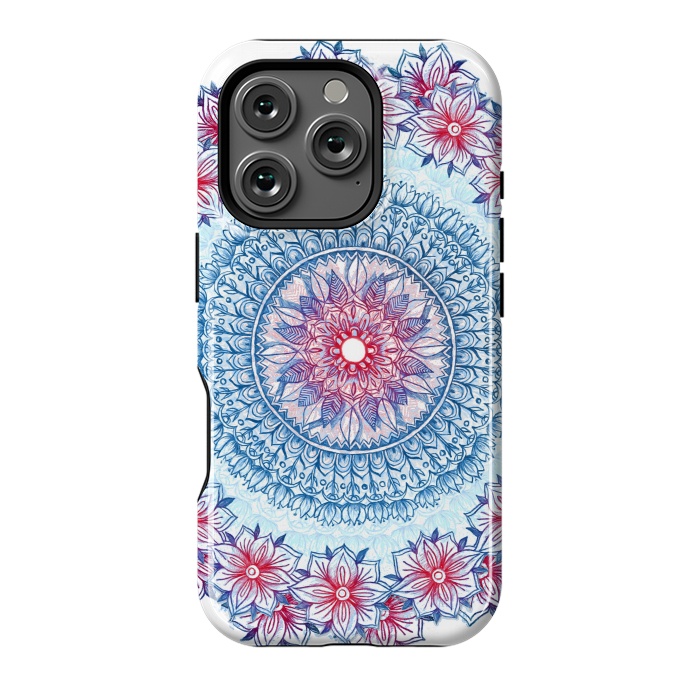 iPhone 16 Pro StrongFit Red, White and Blue Floral Mandala by Micklyn Le Feuvre