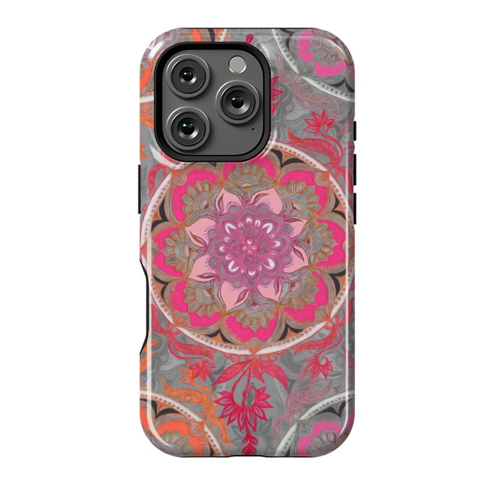 iPhone 16 Pro StrongFit Hot Pink, Magenta and Orange Super Boho Medallions by Micklyn Le Feuvre