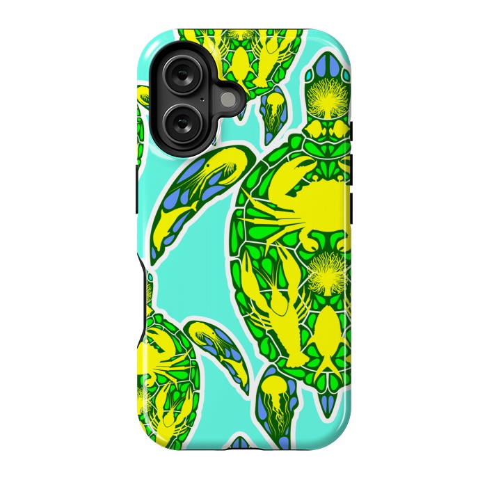 iPhone 16 StrongFit Sea Turtle Reef Marine Life Abstract Symbol Tattoo Style  by BluedarkArt