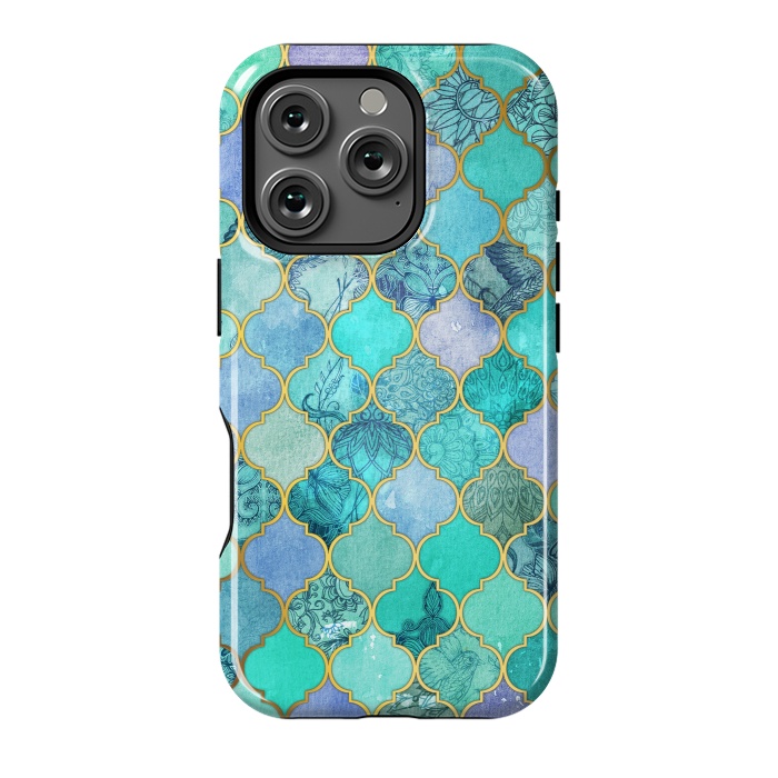 iPhone 16 Pro StrongFit Cool Jade Icy Mint Decorative Moroccan Tile Pattern by Micklyn Le Feuvre