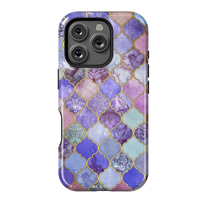 iPhone 16 Pro StrongFit Royal Purple, Mauve & Indigo Decorative Moroccan Tile Pattern by Micklyn Le Feuvre