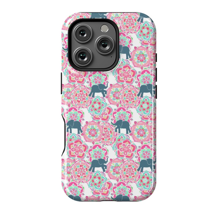 iPhone 16 Pro StrongFit Tiny Elephants in Fields of Flowers by Micklyn Le Feuvre