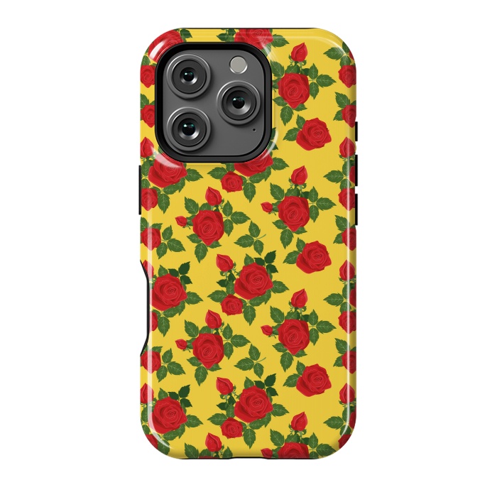 iPhone 16 Pro StrongFit Vintage Rosy Floral-Yellow by Quirk It Up