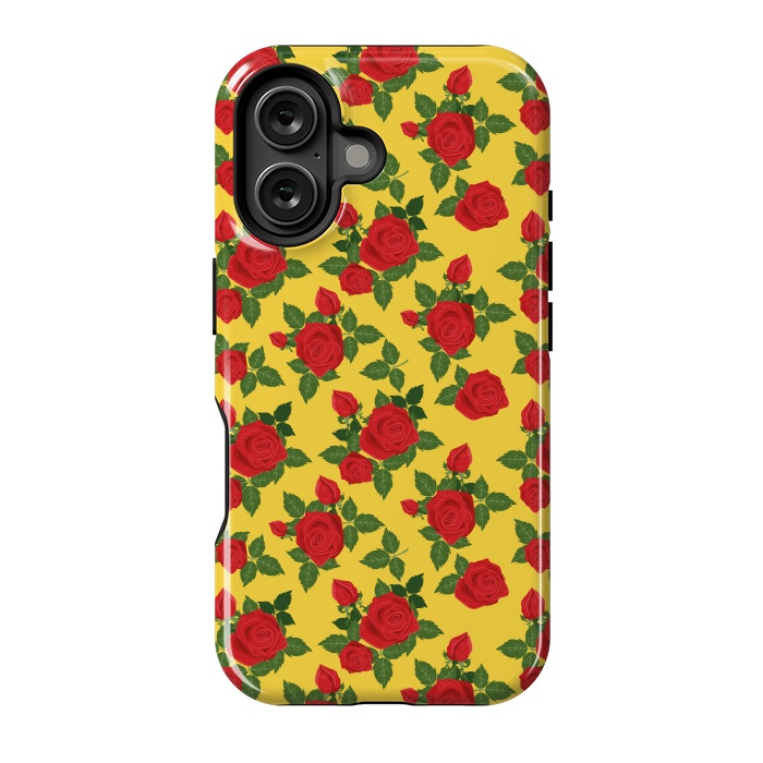 iPhone 16 StrongFit Vintage Rosy Floral-Yellow by Quirk It Up