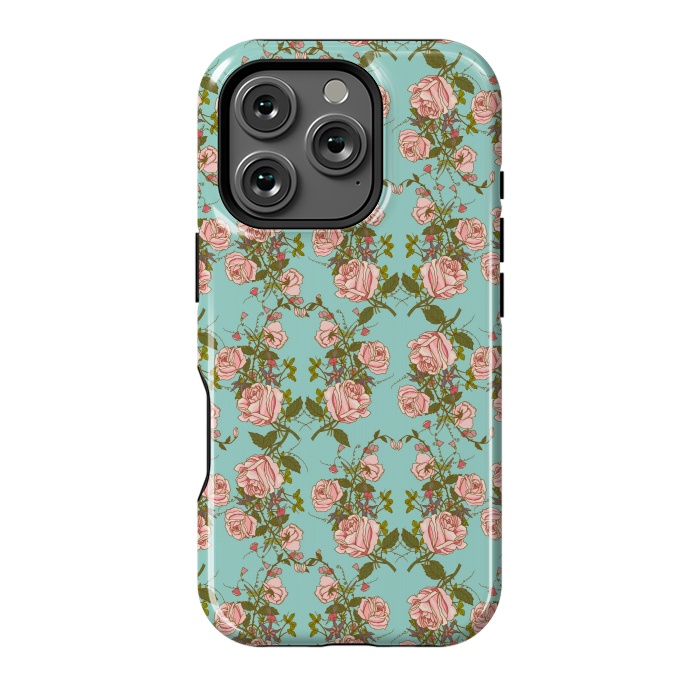 iPhone 16 Pro StrongFit Vintage Rosy Floral-Blue by Quirk It Up