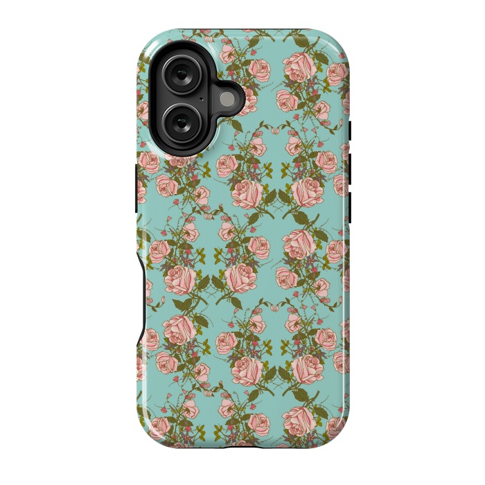 iPhone 16 StrongFit Vintage Rosy Floral-Blue by Quirk It Up