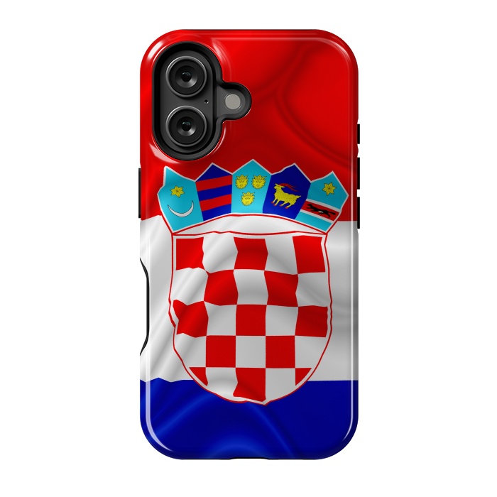 iPhone 16 StrongFit Croatia Flag Waving Digital Silk Satin Fabric  by BluedarkArt