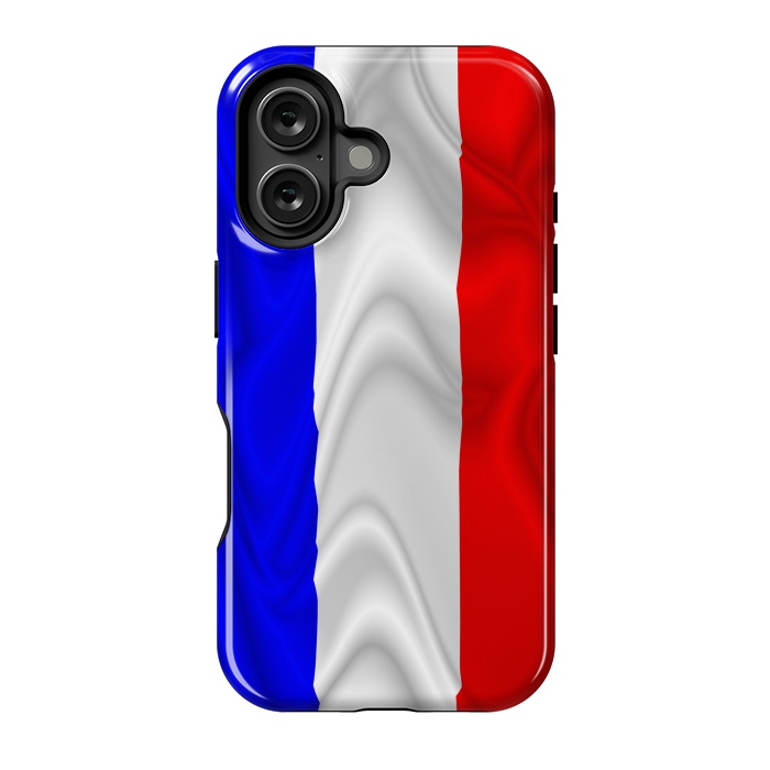 iPhone 16 StrongFit France Flag Waving Digital Silk Satin Fabric  by BluedarkArt