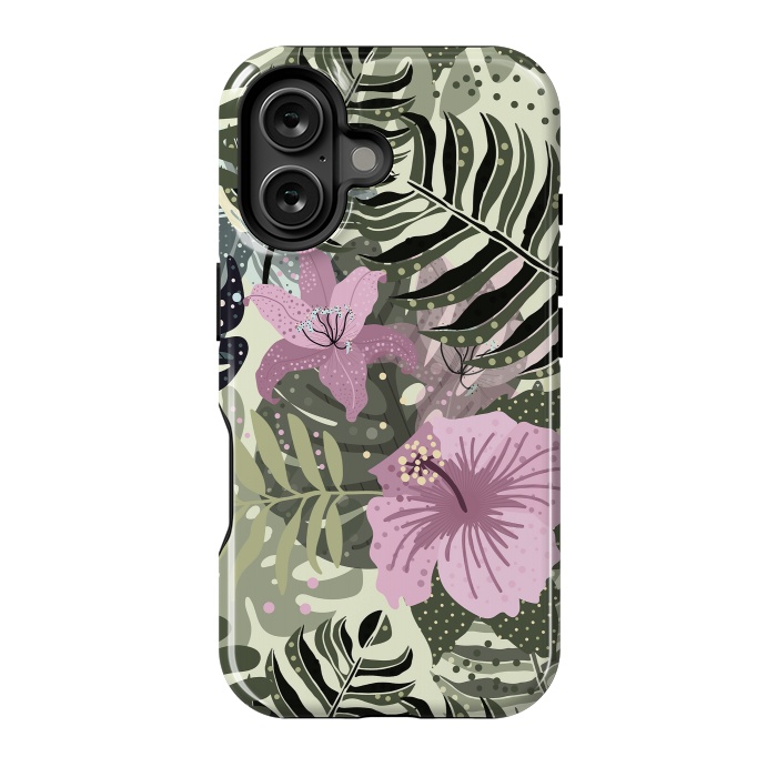 iPhone 16 StrongFit Pastel Green Pink Aloha Tropical Jungle by  Utart