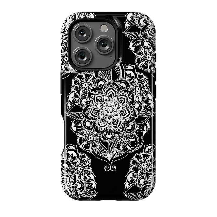 iPhone 16 Pro StrongFit Black & White Graphic Mandala Diamonds by Tangerine-Tane