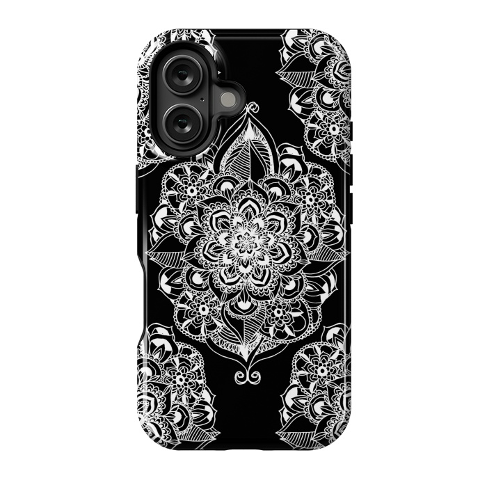 iPhone 16 StrongFit Black & White Graphic Mandala Diamonds by Tangerine-Tane