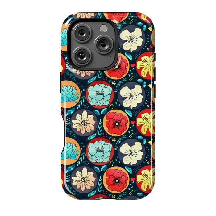 iPhone 16 Pro StrongFit Navy Polka Dot Floral  by Tigatiga