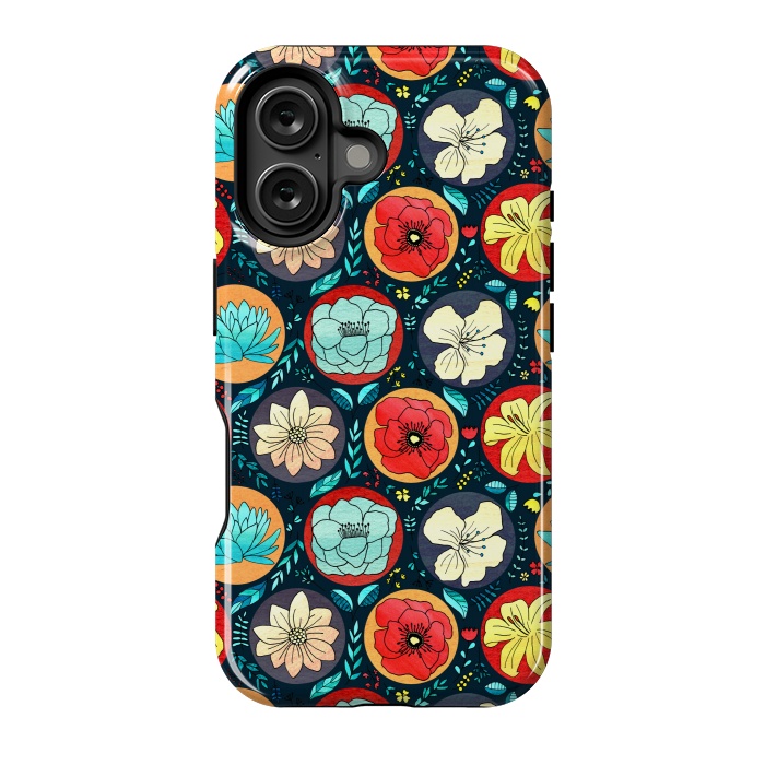 iPhone 16 StrongFit Navy Polka Dot Floral  by Tigatiga