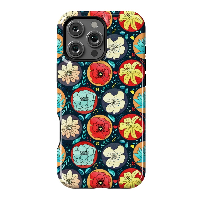 iPhone 16 Pro Max StrongFit Navy Polka Dot Floral  by Tigatiga