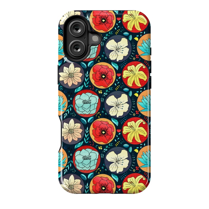 iPhone 16 Plus StrongFit Navy Polka Dot Floral  by Tigatiga