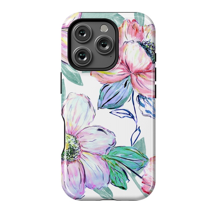 iPhone 16 Pro StrongFit Romantic watercolor flowers hand paint design by InovArts