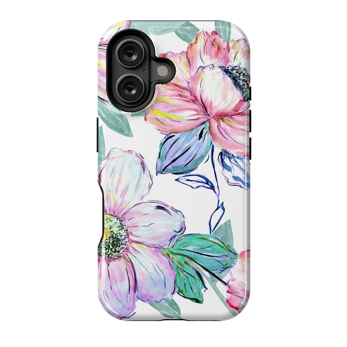 iPhone 16 StrongFit Romantic watercolor flowers hand paint design by InovArts