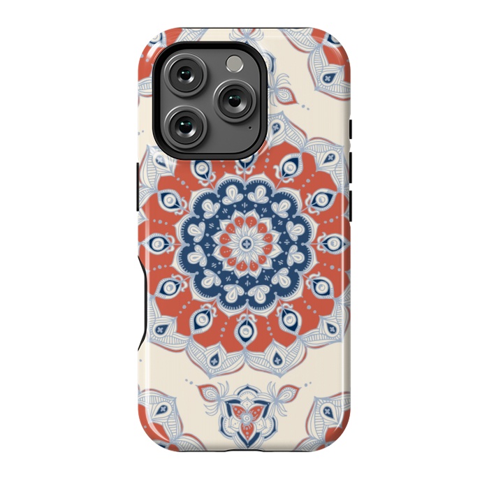 iPhone 16 Pro StrongFit Red, Blue and Cream Floral Mandala by Micklyn Le Feuvre