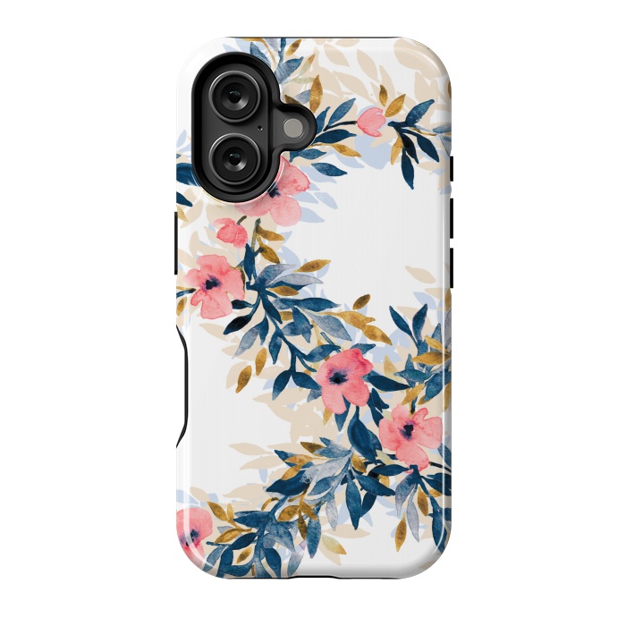 iPhone 16 StrongFit Fresh Pink Watercolor Floral Wreaths by Micklyn Le Feuvre