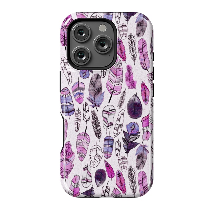 iPhone 16 Pro StrongFit Purple Feathers  by Tigatiga