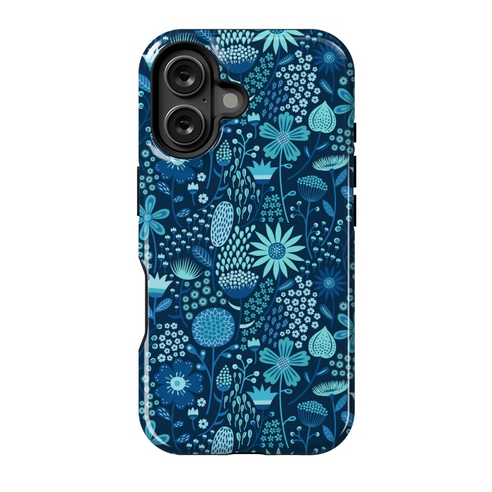 iPhone 16 StrongFit Celebration Floral Blue by Portia Monberg