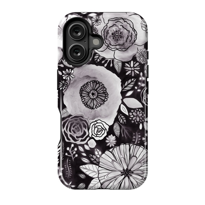 iPhone 16 StrongFit Black & White Floral Mix  by Tigatiga