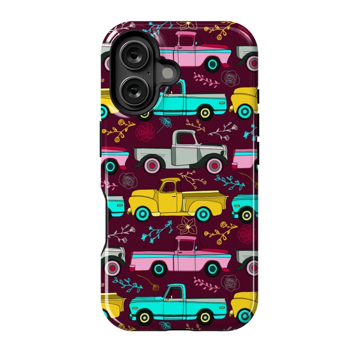 iPhone 16 StrongFit Floral Vintage Trucks  by Tigatiga