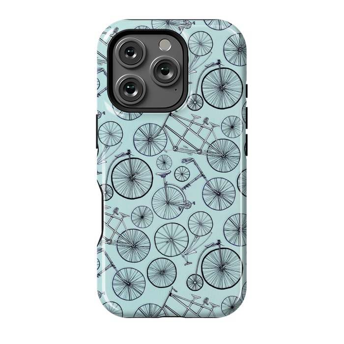 iPhone 16 Pro StrongFit Vintage Bicycles on Blue  by Tigatiga