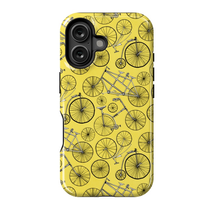 iPhone 16 StrongFit Vintage Bicycles on Yellow  by Tigatiga