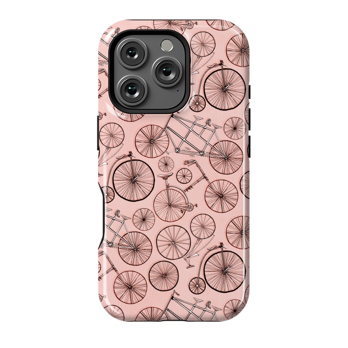 iPhone 16 Pro StrongFit Vintage Bicycles on Pink by Tigatiga