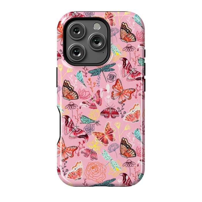 iPhone 16 Pro StrongFit Butterflies, Dragonflies and Moths on Pink  by Tigatiga