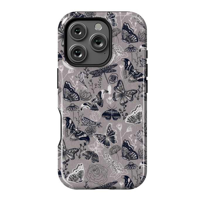 iPhone 16 Pro StrongFit Grey Butterflies, Dragonflies and Moths  by Tigatiga